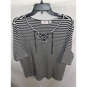 Quacker Factory Women’s Casual Blouse Size XL Black White Striped Comfort City